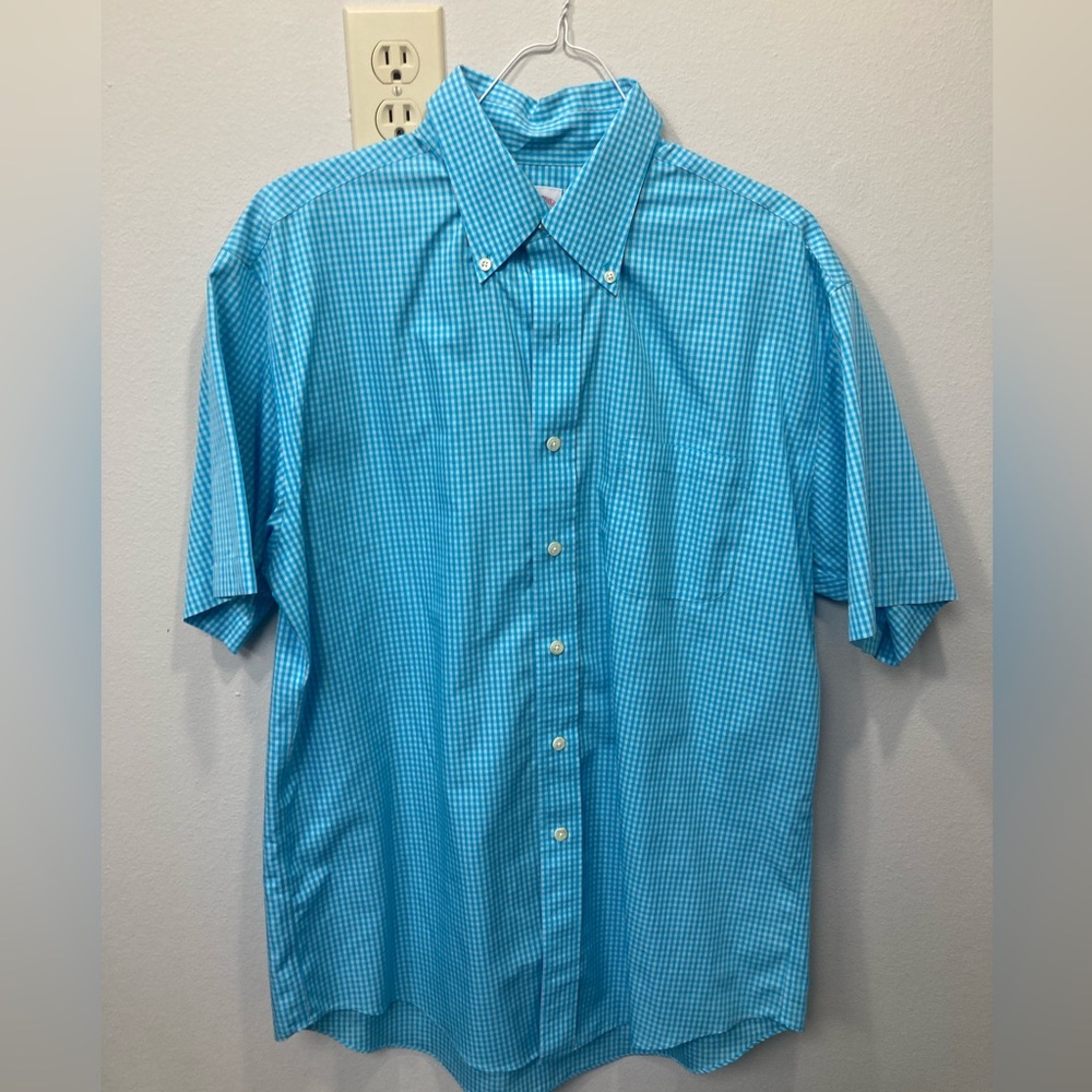 Brooks Brothers short sleeve dress shirt - medium - blue gingham